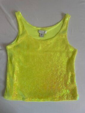Rachel Zoe Yellow Sequin Scoop Neck Tank top Size M